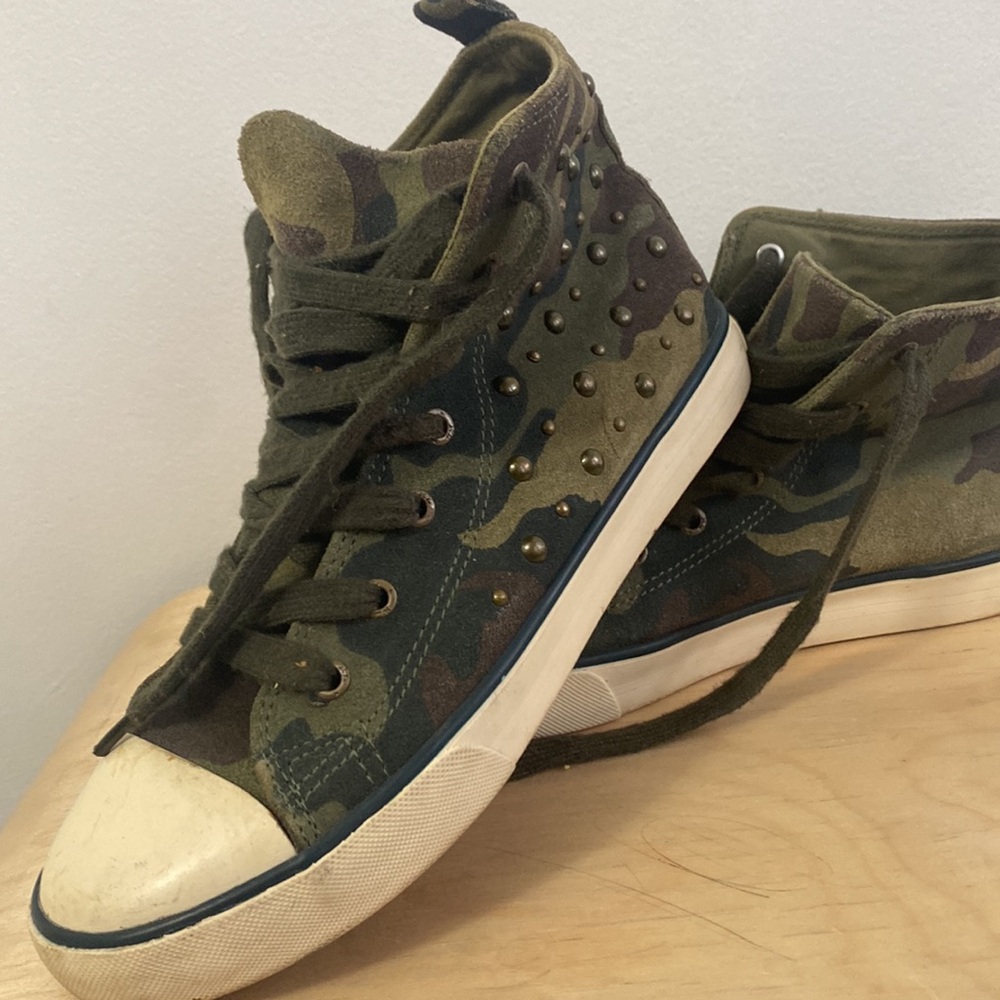 RL studded camouflage high top sneakers